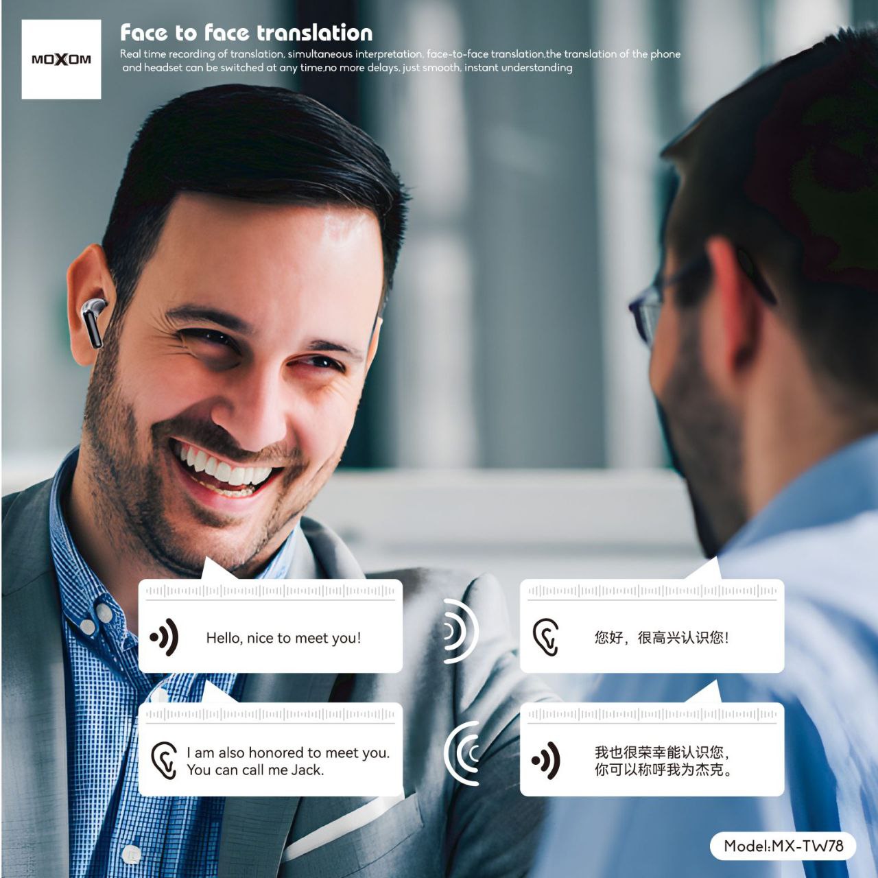 AUDIFONO TRADUCTOR BLUETOOTH MOXOM TW78